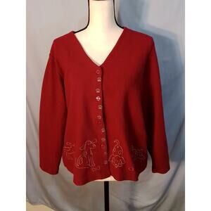 Christopher & Banks  Red  Cardigan / sweater with stitched  puppies